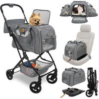 Produktbild von My Duque Carry-Trio 3in1 Hundebuggy Grau mit Hundewagen und Autositz inklusive Isofix-Station bis 12kg