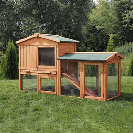 Produktbild von MyAnimal Hasenstall MH-03 Doppelstockhaus für Kaninchen aus Kiefernholz mit Garten und Freilauf in Braun