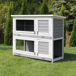 MyAnimal Hasenstall MH-20 Kaninchenstall mit Freilaufgehege aus imprägniertem Holz 120x51x105 cm Grau/Weiß – Bild 1 von 9