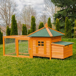 Produktbild von MyAnimal Hühnerstall MH-19 aus Holz mit Auslauf und Nistkasten für 3 Hühner Braun