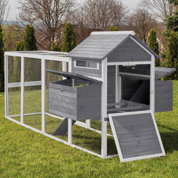Produktbild von MyAnimal Hühnerstall XXL aus Holz für 8 Hühner mit zwei Nistkästen und Auslauf in Grau/Weiß