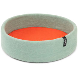 myfelt Fine Katzenkorb aus Schurwolle in Türkis mit rotorangem Katzenkissen 40 x 13 cm – Bild 1 von 3