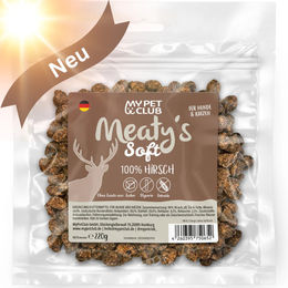 MyPetClub Meaty's Hund und Katze Leckerli Hirsch getreidefrei Monoprotein mit hohem Fleischanteil 220g – Bild 1 von 6