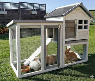 MYPETS Kleintierkäfig für Kaninchen aus Holz in Braun und Weiß XL – Bild 1 von 3
