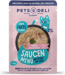 Produktbild von Nassfutter Saucen Menü Lachsfilet mit Brokkoli für Katzen - 36 x 70 g