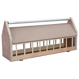 Produktbild von Natural Taubenfuttertrog aus Holz mit Rolle aus Metall, Maße: 19 x 29 x 100 cm