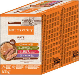 Produktbild von Nature's Variety Pâté No Grain Adult 12 x 70 g - Multipack (Huhn, Huhn und Gans, Rind und Huhn, Truthahn)