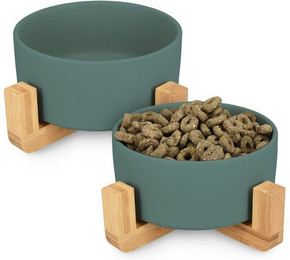 Produktbild von Navaris 2er Set Futternapf mit Bambus Halter für Katzen und Hunde - 2 x 850 ml