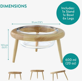 Produktbild von Navaris Katzen Futternapf erhöht aus Glas und Holz - 600 ml