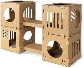 Produktbild von Navaris Katzentunnel aus Karton mit Kratzboards - 4tlg. Katzenhaus