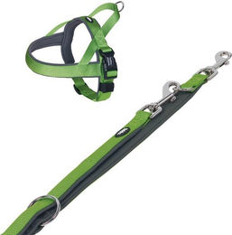 Produktbild von Nobby Hundeleine und Hundegeschirr Set Classic Preno neongrün/grau M-L