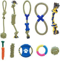 Produktbild von nobleza 10-teiliges Hundespielzeug-Set – Baumwollseile für Kauen, Ziehen & Zahnpflege