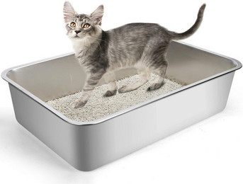 Produktbild von nobleza Katzentoilette Edelstahl Katzenklo 60x40x15cm Große Katzentoilette