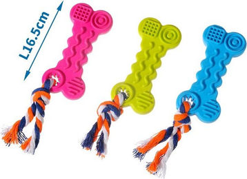 Produktbild von nobleza Kauspielzeug 3x TPR & Baumwollseilspielzeug Knochen Fun Spielseil für Hunde