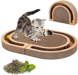 Produktbild von nobleza Kratzbrett Katzen 2-in-1 Faltbar mit Spielzeugball und Katzenminze