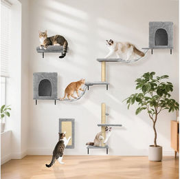 Produktbild von nobleza Kratzsäule Kletterwand Katzen 6 Set, Hängebrücke & festem Kratzbrett