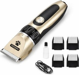 Produktbild von nobleza - Leise Hunde Akku Schermaschine Set – Elektrischer Tierhaarschneider Kabellos mit 4 Aufsätzen, USB, Präzisionsklinge – Fellschneider für Hunde & Katzen, Gold/Schwarz