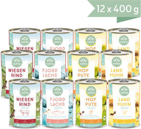 naftie Bio Fleisch-Menüs Mixpaket mit Rind, Pute, Huhn und Lachs in Sauce 6 x 800g – Bild 1 von 2