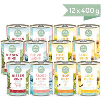 Produktbild von naftie Bio Fleisch-Menüs Mixpaket mit Rind, Pute, Huhn und Lachs in Sauce 6 x 800g