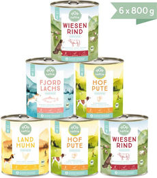 naftie Bio Fleischmenüs Mischpaket mit Rind, Pute, Huhn und Lachs Stückchen in Sauce 4800g – Bild 1 von 2