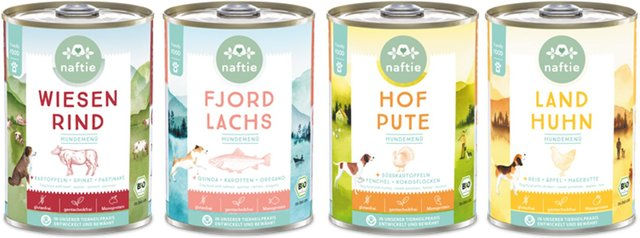 naftie Bio Fleischmenüs Nassfutter Senior Probierpaket 4 Dosen à 1000g – Bild 1 von 2