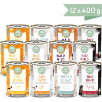 Produktbild von naftie Bio Reinfleisch Mixpaket Dose mit Rind Pute Huhn Wild und Schaf allergikerfreundlich 4800g