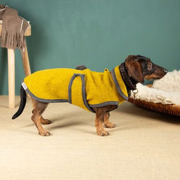 nahtur-design Hundemantel aus Wolle wasserabweisend für kleine Hunde in Grau und Gelb – Bild 1 von 2