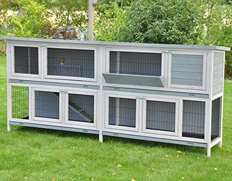 nanook Bommel XXL Doppel Kaninchenstall aus Holz wetterfest grau 230 x 50 x 101 cm – Bild 1 von 8