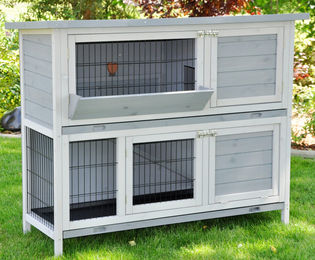 Nanook Kleintierstall Bommel für Kaninchen aus Holz grau 122 x 50 x 103 cm – Bild 1 von 13