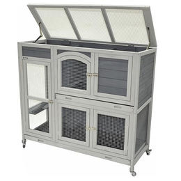 nanook Kleintierstall für Hamster Meerschweinchen und Kaninchen aus Holz mit Rollfüßen und Dachöffnung grau 111 x 45 x 107 cm – Bild 1 von 9