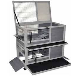 Nanook Kleintierstall für Meerschweinchen, Hamster und Kaninchen aus Holz in Grau mit zwei Schubladen und Rollfüßen 90x53x95 cm – Bild 1 von 6