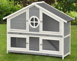 Nanook Kleintierstall Momo XL für Kaninchen Meerschweinchen und Ratten aus Holz grau weiß 144 x 57 x 110 cm – Bild 1 von 13