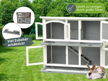 nanook Kleintierstall XL Silas Klappbarer Kaninchenstall und Meerschweinchenstall aus Holz mit einfacher Klick-Montage Grau Weiß 120 x 50 x 104 cm – Bild 1 von 13