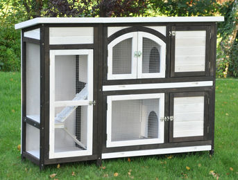 Nanook Kleintierstall XXL Kaninchenstall aus Holz braun weiß 145 x 48 x 109 cm – Bild 1 von 13