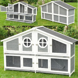 nanook Momo XXL Doppel-Kaninchenstall aus Holz für Kaninchen und Meerschweinchen grau weiß 164 x 48 x 110 cm – Bild 1 von 13