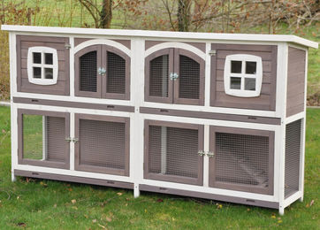 Nanook XXL Doppel Kaninchenstall Murmel aus Holz in Taupe Weiss 211x52x107 cm – Bild 1 von 13