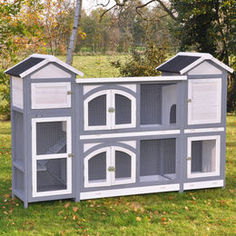 nanook XXL Kleintierstall für Kaninchen aus Holz grau weiß 189x43x127 cm mit Staufach – Bild 1 von 13