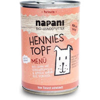 Produktbild von napani Bio Hund Nassfutter Hennies Topf Huhn Stückchen in Sauce 400 g