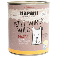 Produktbild von napani Bio Hundefutter Nassfutter Wild und Rind Stückchen in Sauce getreidefrei glutenfrei 800 g