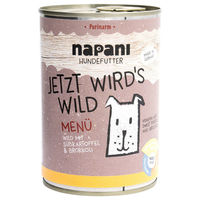 Produktbild von napani Bio Hundefutter Nassfutter Wild und Rind Stückchen in Sauce getreidefrei glutenfrei Adult 400 g