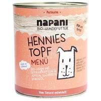 Produktbild von napani Hennies Topf Bio Hund Nassfutter Huhn Stückchen in Sauce 800 g getreidefrei glutenfrei