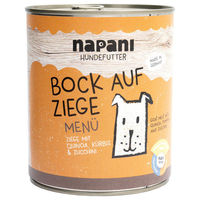 Produktbild von napani Hundefutter Nassfutter Menü Bock auf Ziege Stückchen in Sauce Adult getreidefrei glutenfrei 800 g