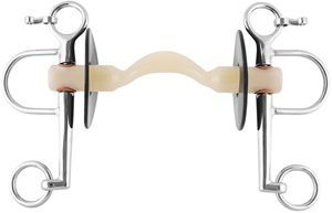 Produktbild von Nathe Pelham III Gebiss für Pferde mit Zungenfreiheit und langen Anzügen aus TPR in Grau und Silber