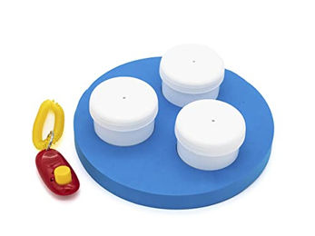 NATIV Intelligenzspielzeug Schnüffelset für Hunde mit drei Dosen und Clicker in Blau und Weiß – Bild 1 von 4