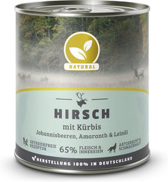 Natural Hundefutter Hirsch mit Kürbis und Leinöl Stückchen in Sauce 6 x 800 g - 6 x 800 g – Bild 1 von 2