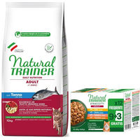 Produktbild von Natural Trainer Adult Futterpaket für Katzen mit 10 kg Trockenfutter und 12 x 85 g Nassfutter Thunfisch und Mix 4 Sorten