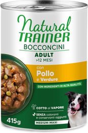 Produktbild von Natural Trainer Bocconcini Adult Medium & Maxi Chunks Hundefutter Huhn Monoprotein Sensitive 2 x 415 g