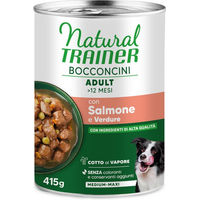 Produktbild von Natural Trainer Bocconcini Adult Medium & Maxi Chunks Hundefutter Lachs Stückchen in Sauce 2 x 415 g
