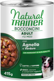Produktbild von Natural Trainer Bocconcini Adult Medium & Maxi Chunks Hundefutter Lamm Stückchen in Sauce 2 x 415 g Monoprotein Sensitive