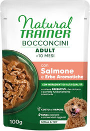 Produktbild von Natural Trainer Bocconcini Adult Small & Toy Hundehäppchen Lachs in Sauce 6 x 100 g